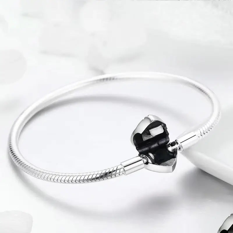 Sterling Silver Tree of Life Heart Clasp Snake Chain Bracelet