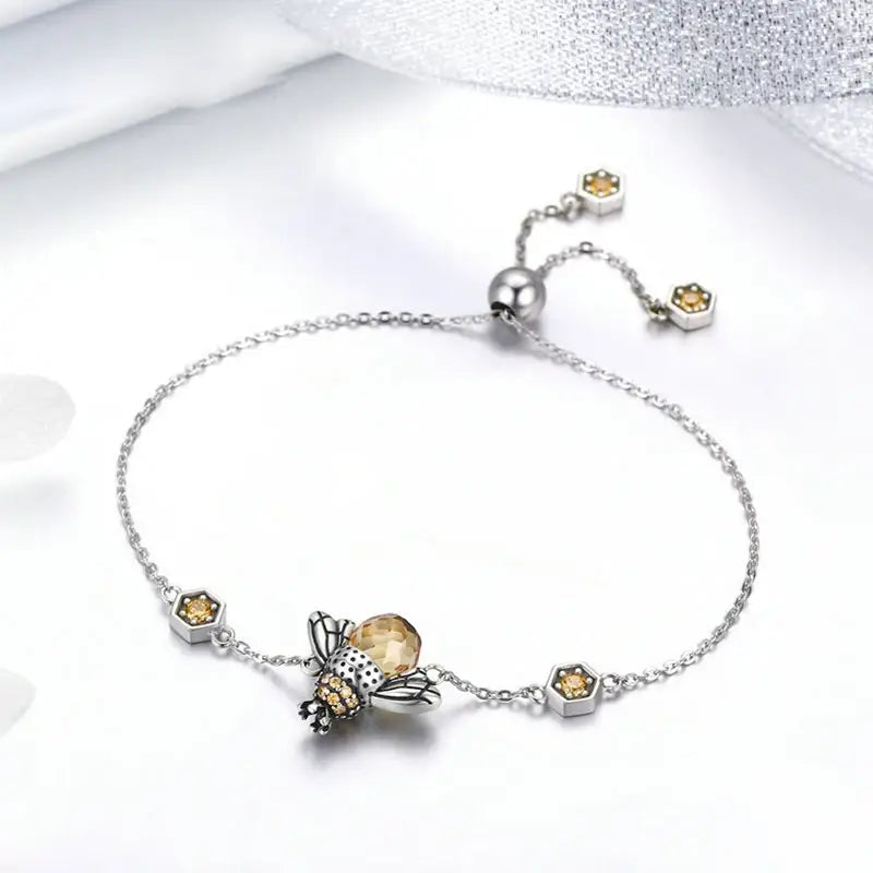 Dancing Honey Bee Crystal Bracelet – Sterling Silver Chain