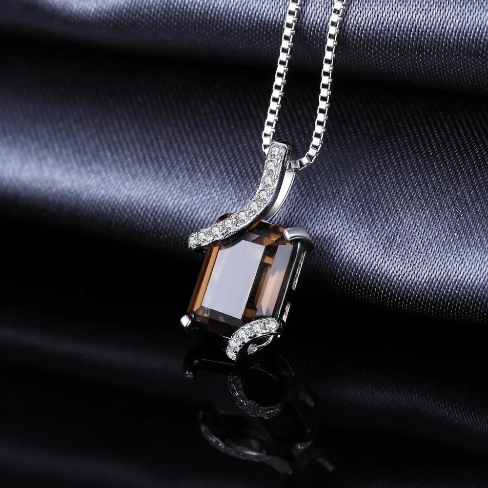 Emerald Cut Smoky Quartz Sterling Silver Pendant (No Chain)