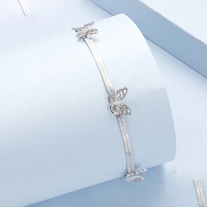 Hollow Butterfly Snake Chain Bracelet – Adjustable Sterling Silver