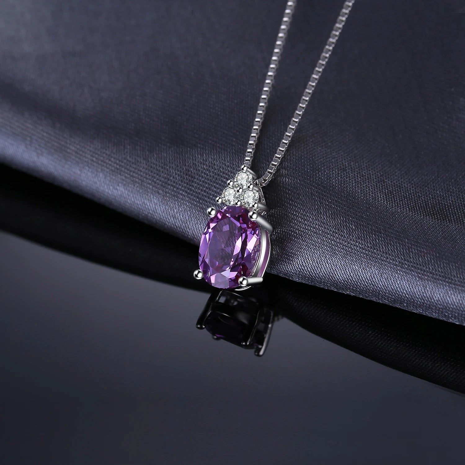 Oval Purple Alexandrite Sapphire Pendant – Sterling Silver, No Chain