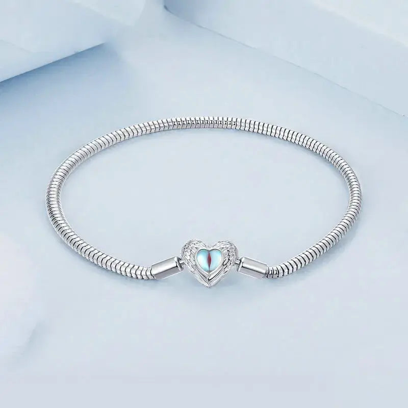 Sterling Silver Heart & Snake Charm Bracelet with DIY Beads