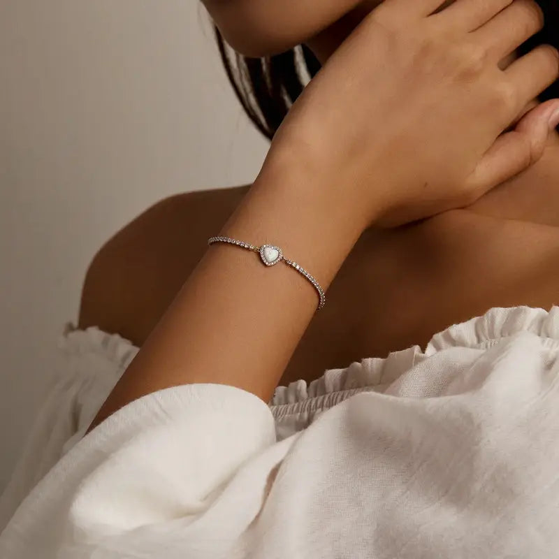 Sterling Silver Opal Heart Bracelet – Women’s Jewelry Gift