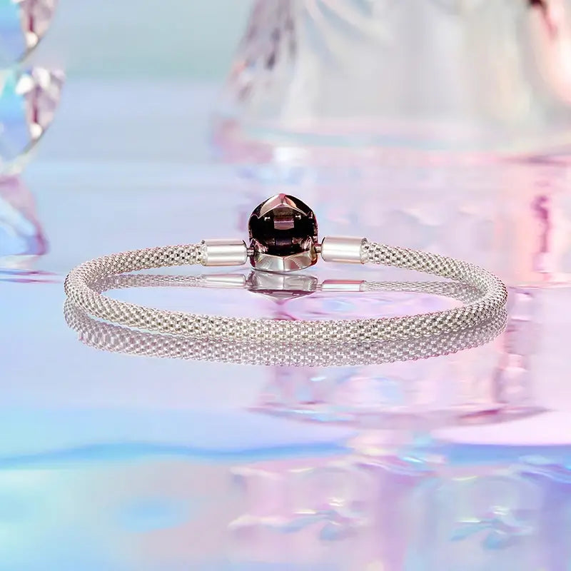 Sterling Silver Snake Chain Heart Charm Bracelet for Women