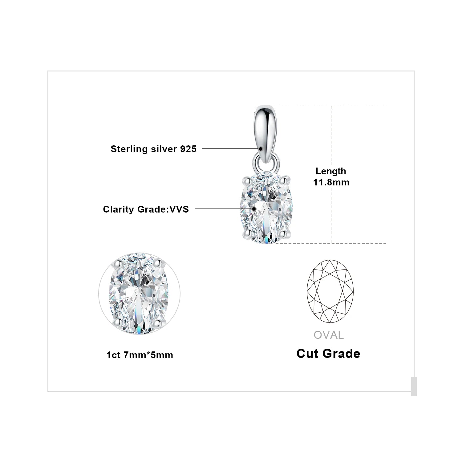 Classic Oval Sterling Silver Pendant Necklace (No Chain)