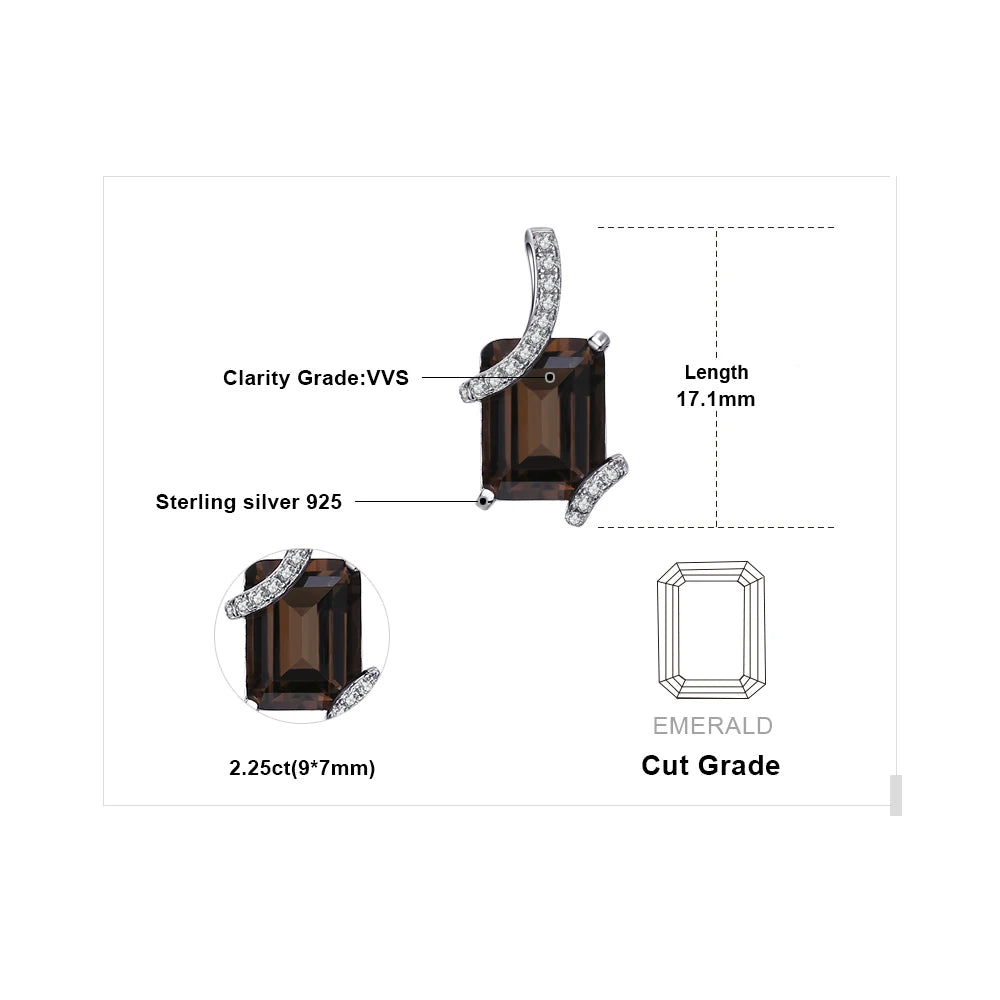 Emerald Cut Smoky Quartz Sterling Silver Pendant (No Chain)