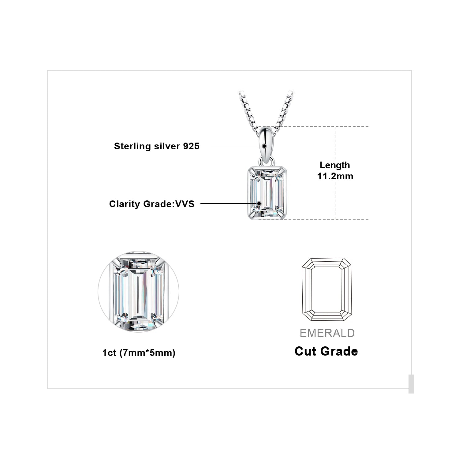 Emerald Cut Sterling Silver Pendant Necklace – Women’s Fashion Jewelry
