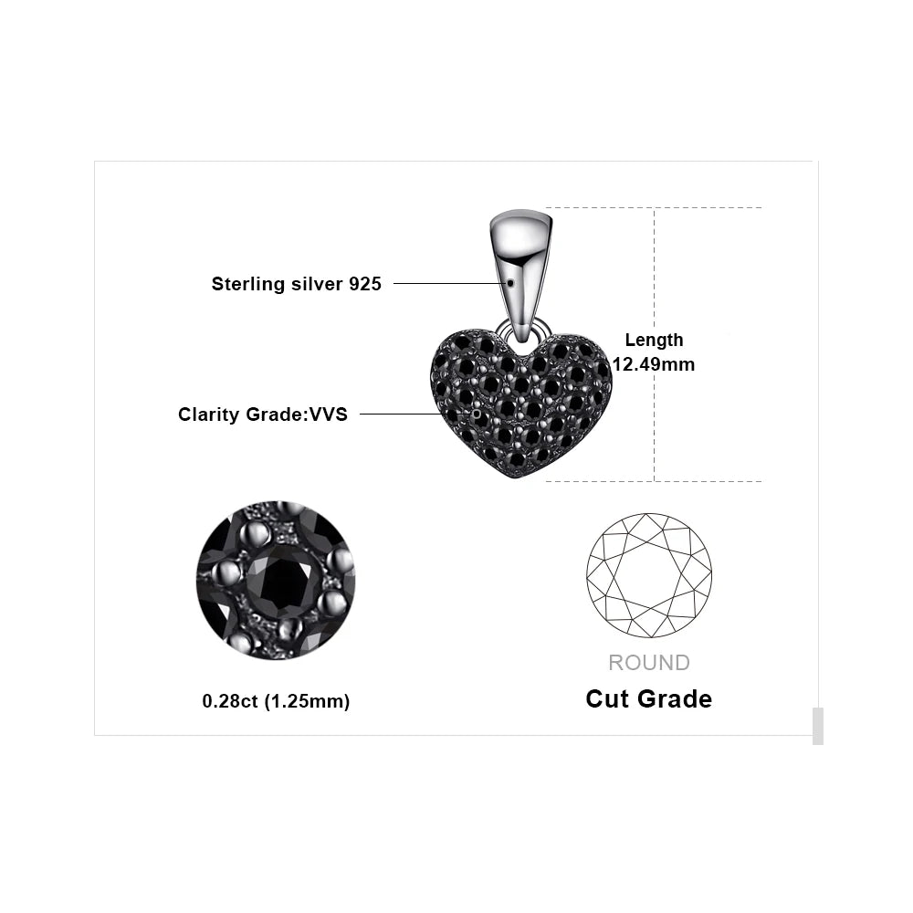 Heart-Shaped Black Spinel Sterling Silver Pendant Necklace