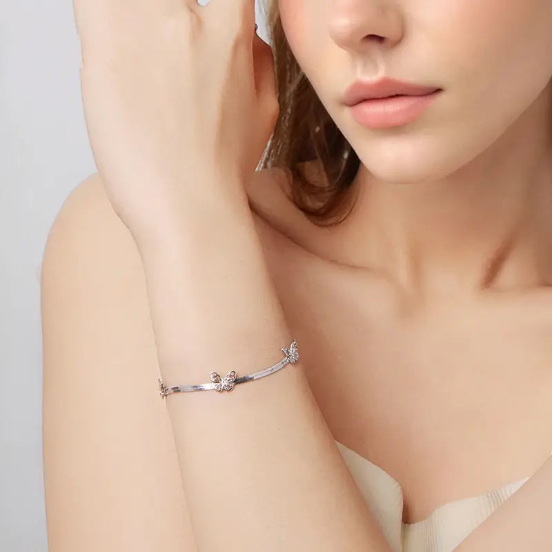 Hollow Butterfly Snake Chain Bracelet – Adjustable Sterling Silver