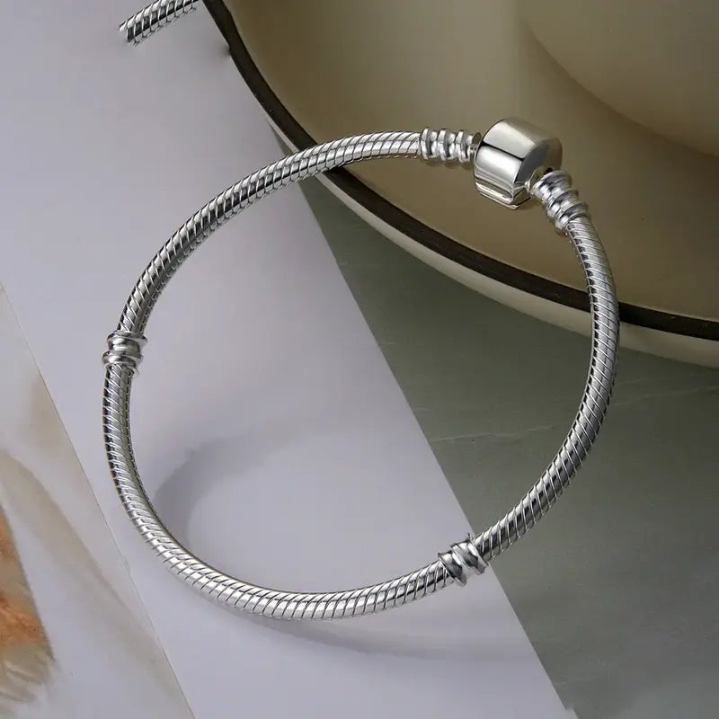 Silver Snake Chain Personalized Charm Bracelet for Women
