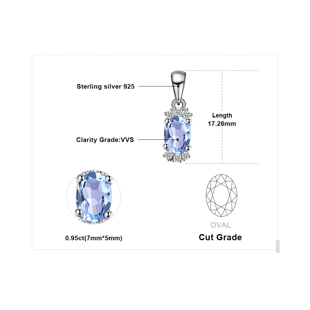 Sky Blue Topaz Oval Pendant – Sterling Silver Choker (No Chain)