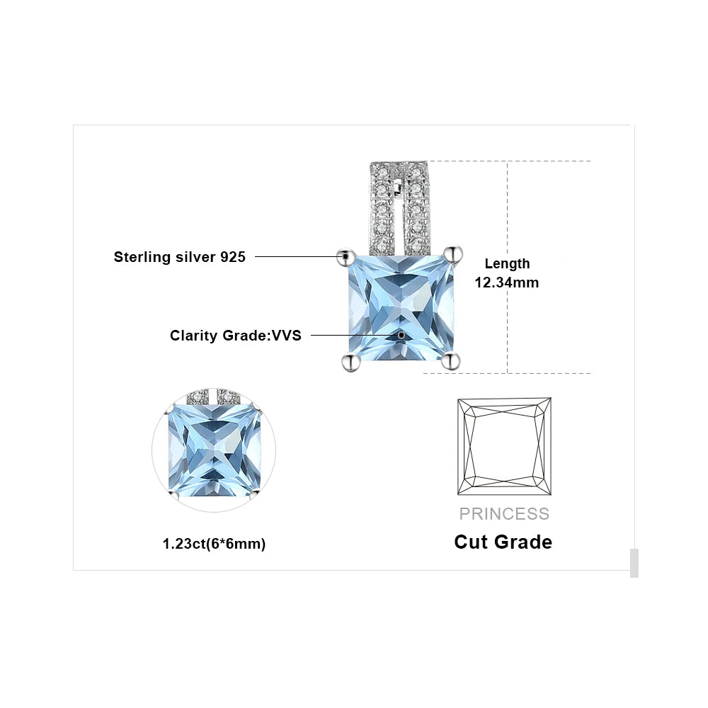 Sky Blue Topaz Sterling Silver Princess Cut Pendant (No Chain)