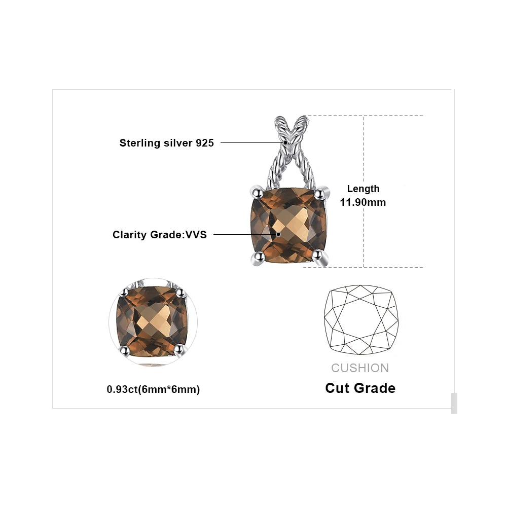 Smoky Quartz Sterling Silver Pendant Necklace – No Chain