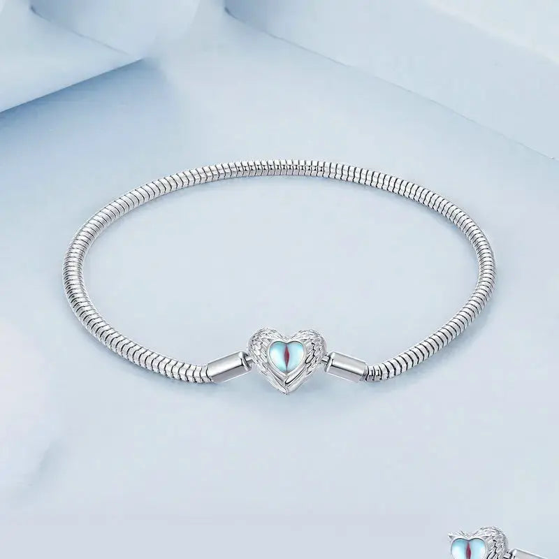 Sterling Silver Heart & Snake Charm Bracelet with DIY Beads