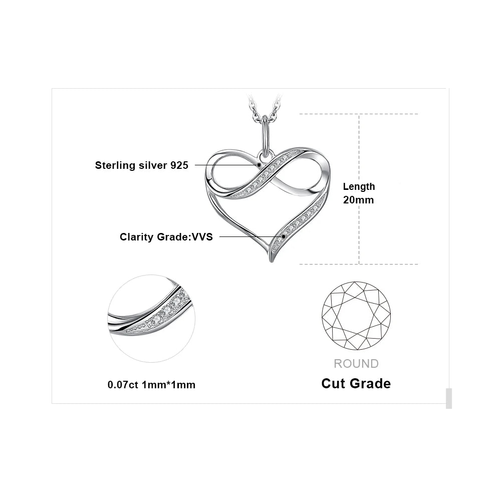 Sterling Silver Infinity Heart Knot Pendant with Simulated Diamonds