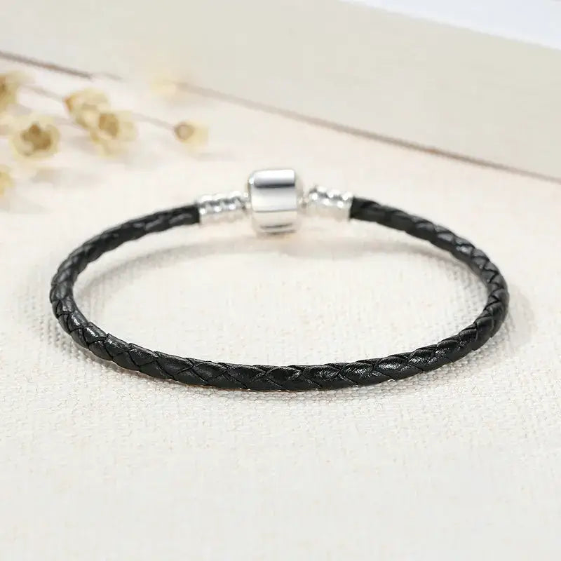 Sterling Silver & Leather Snake Chain Unisex Bracelet