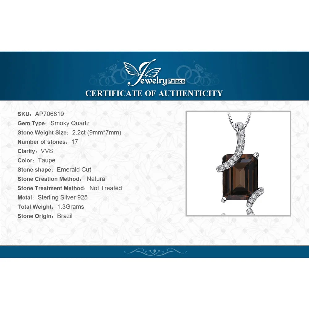 Emerald Cut Smoky Quartz Sterling Silver Pendant (No Chain)