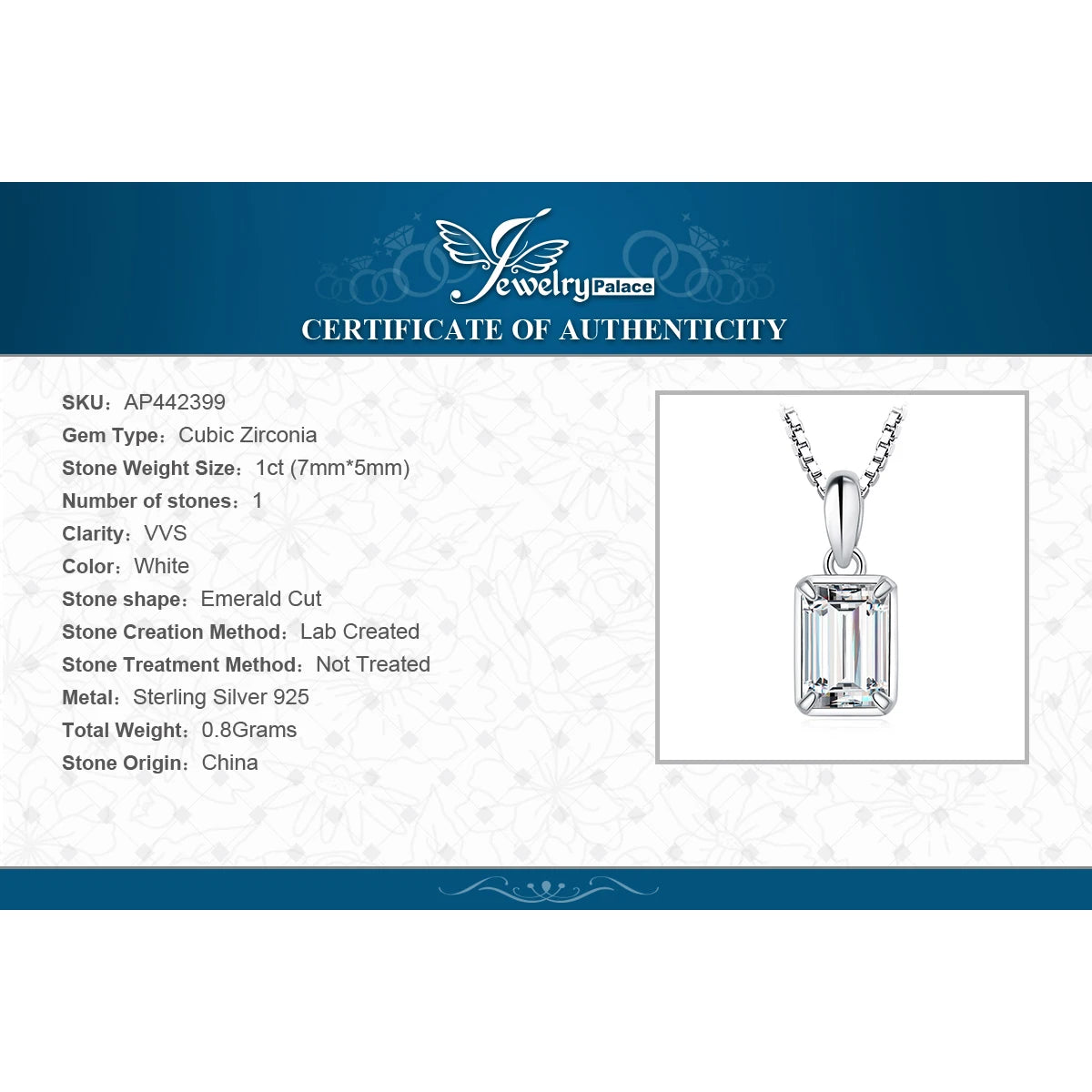 Emerald Cut Sterling Silver Pendant Necklace – Women’s Fashion Jewelry