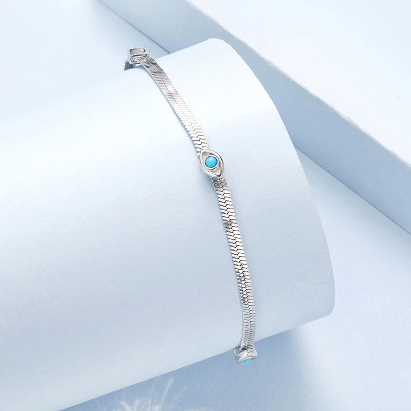 Sterling Silver Devil's Eye Turquoise Bracelet – Adjustable Bangle