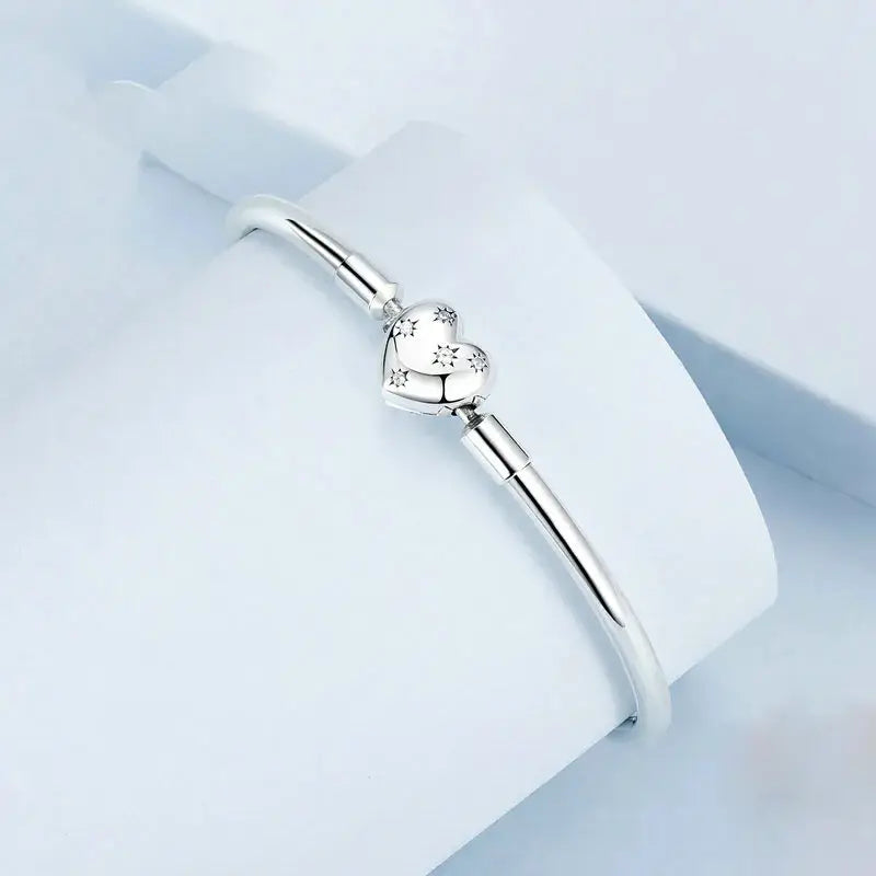 Sterling Silver Heart & Shell Charm Bangle Set