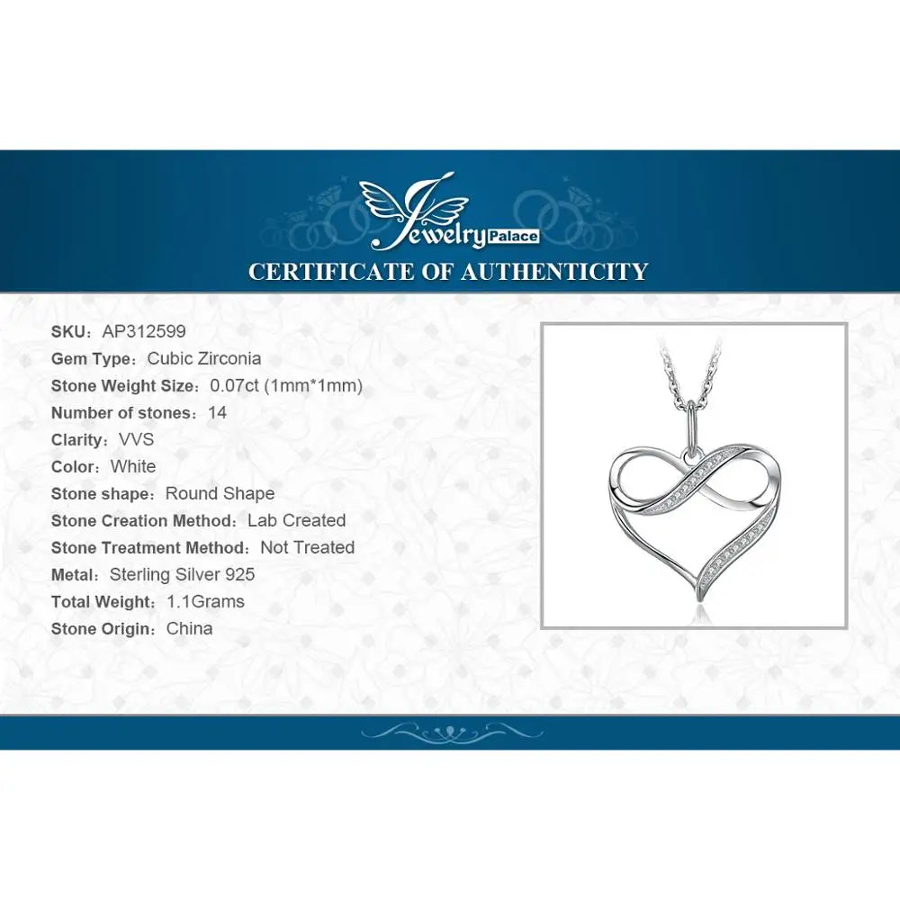 Sterling Silver Infinity Heart Knot Pendant with Simulated Diamonds