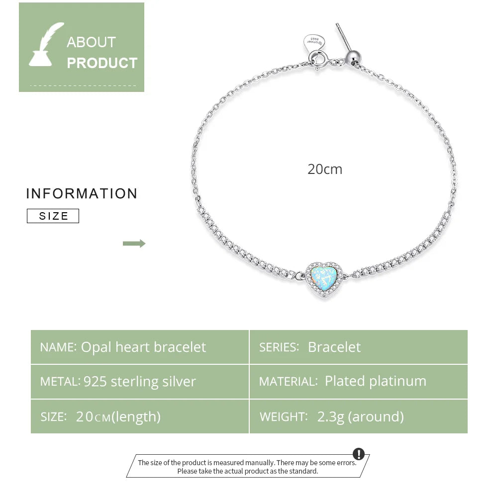 Sterling Silver Opal Heart Bracelet – Women’s Jewelry Gift