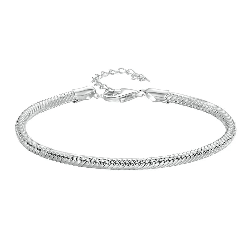 Sterling Silver Snake Chain Bracelet – White Gold Plated DIY Charm