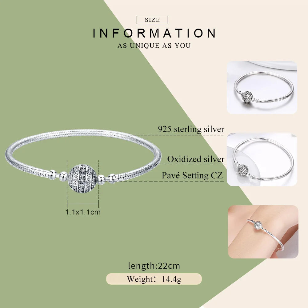 Sterling Silver CZ Flower Clasp Snake Chain Bracelet