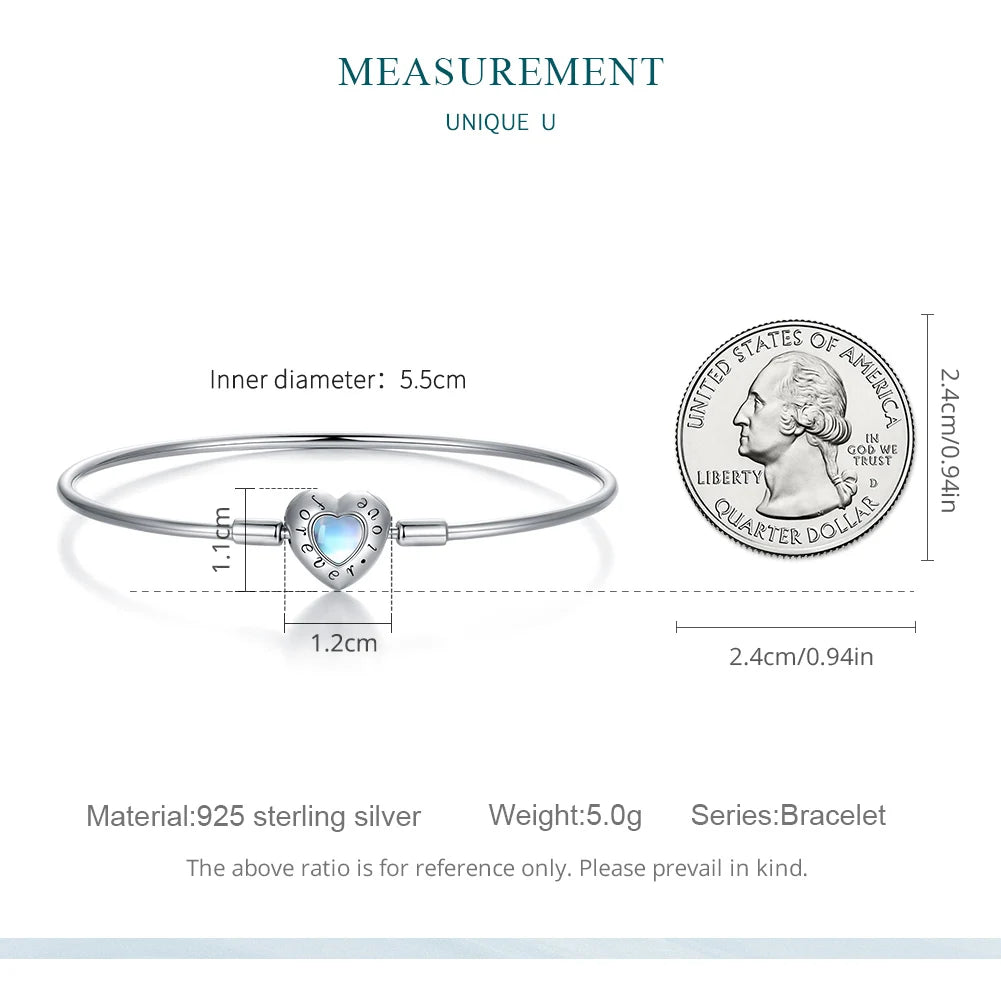 Sterling Silver Heart Charm Bracelet – Women’s Snake Chain Bangle
