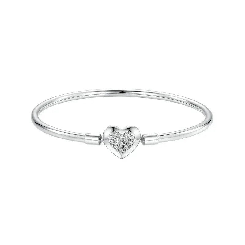 Sterling Silver Heart & Shell Charm Bangle Set