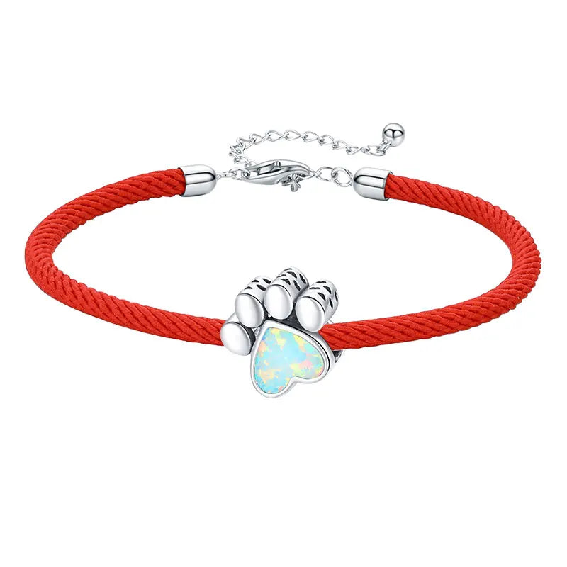 Sterling Silver Red Rope Bracelet with Enamel Charms