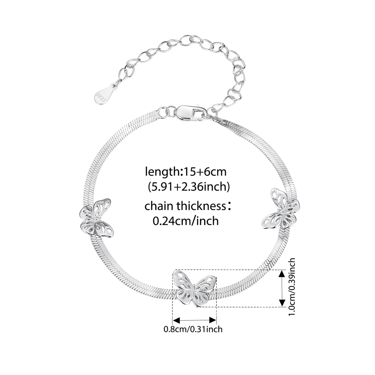 Hollow Butterfly Snake Chain Bracelet – Adjustable Sterling Silver