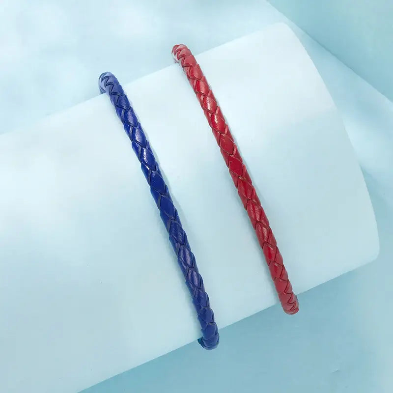 Retro Leather & Red Rope Woven Bracelet – Lucky Charm DIY Jewelry