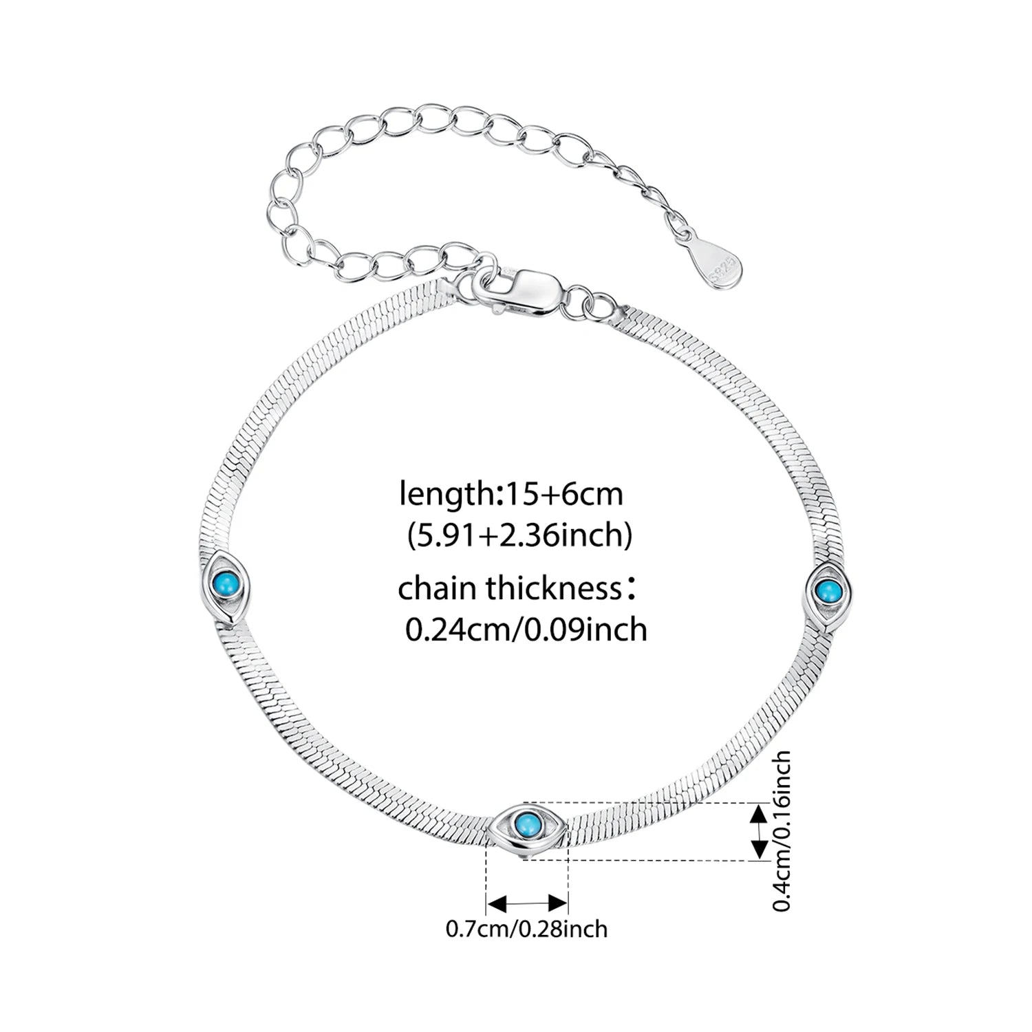 Sterling Silver Devil's Eye Turquoise Bracelet – Adjustable Bangle