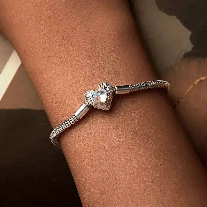 Sterling Silver Heart & Snake Charm Bracelet with DIY Beads