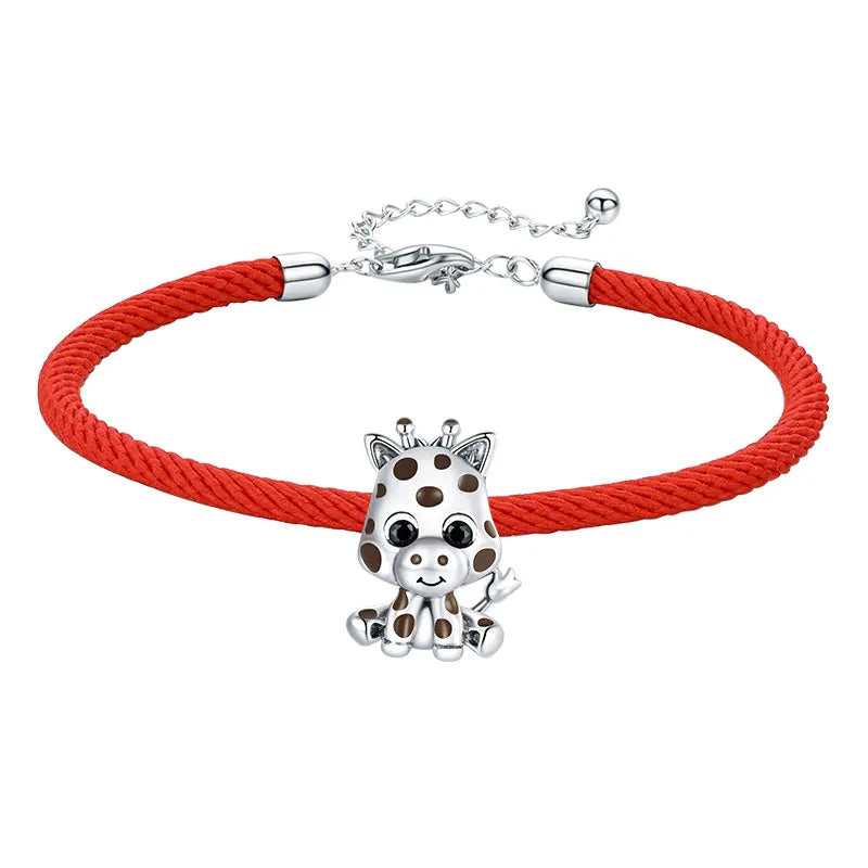 Sterling Silver Red Rope Bracelet with Enamel Charms