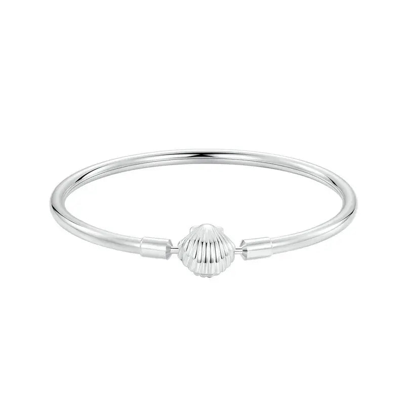 Sterling Silver Heart & Shell Charm Bangle Set