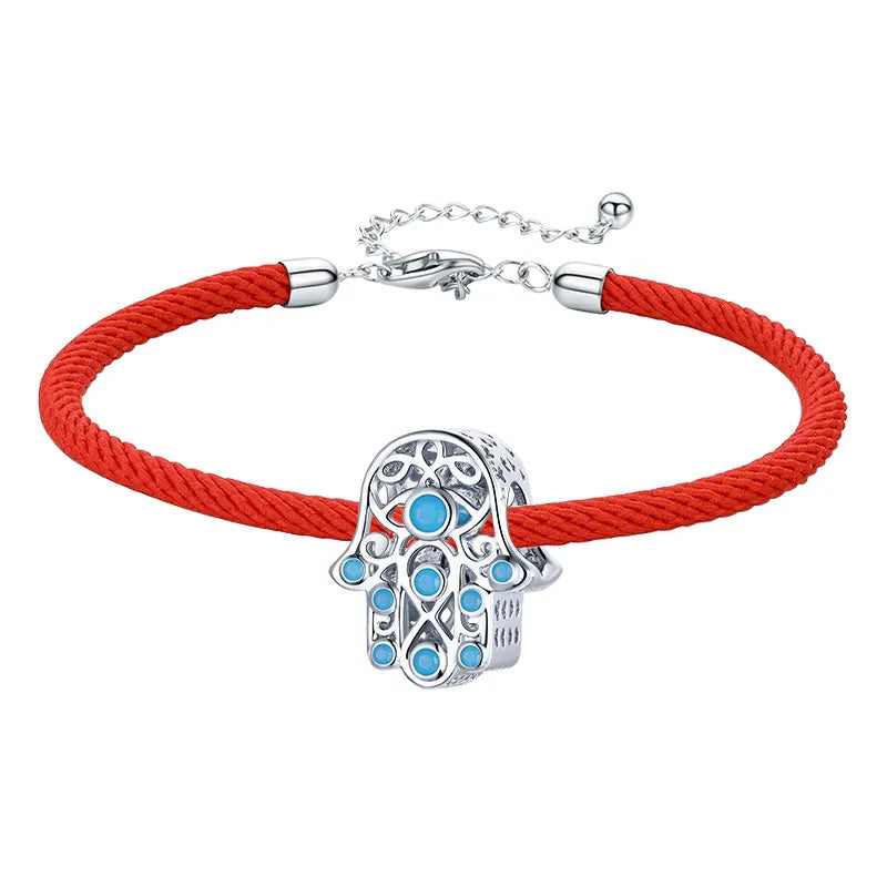 Sterling Silver Red Rope Bracelet with Enamel Charms
