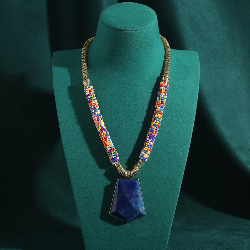 Lapis Lazuli Beaded Pendant Necklace – Vintage Luxury Jewelry