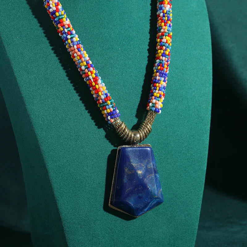 Lapis Lazuli Beaded Pendant Necklace – Vintage Luxury Jewelry