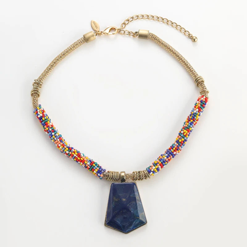 Lapis Lazuli Beaded Pendant Necklace – Vintage Luxury Jewelry