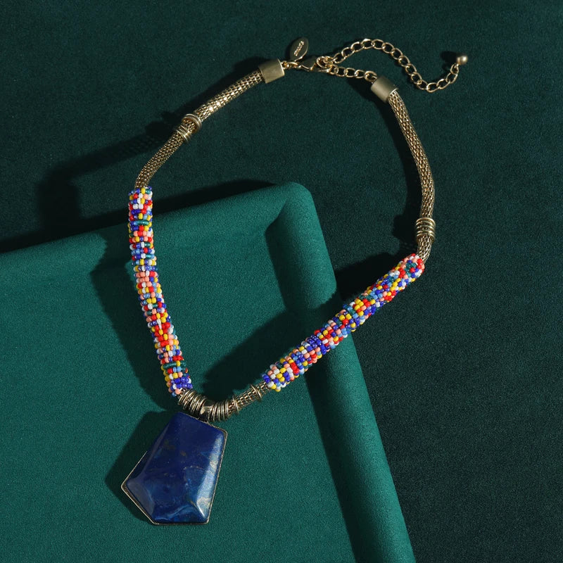 Lapis Lazuli Beaded Pendant Necklace – Vintage Luxury Jewelry