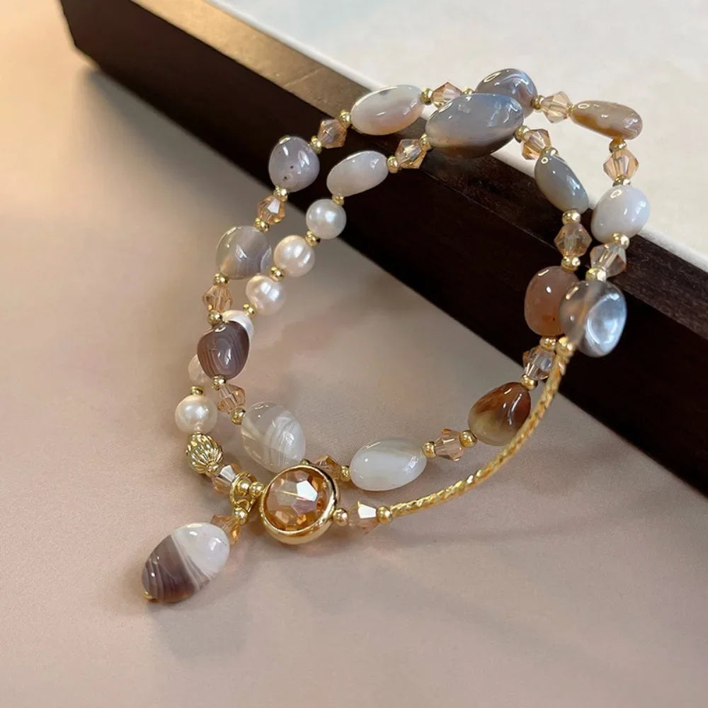 Luxury Natural Stone Pearl Beaded Bracelet Set Bohemia Crystal Jewelry