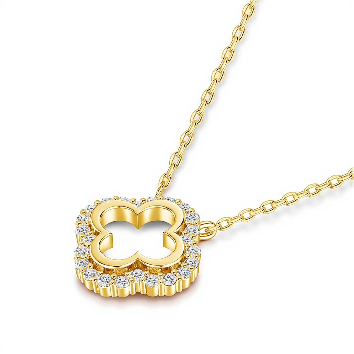 Luxury Yellow Gold Four-Leaf Clover Moissanite Necklace