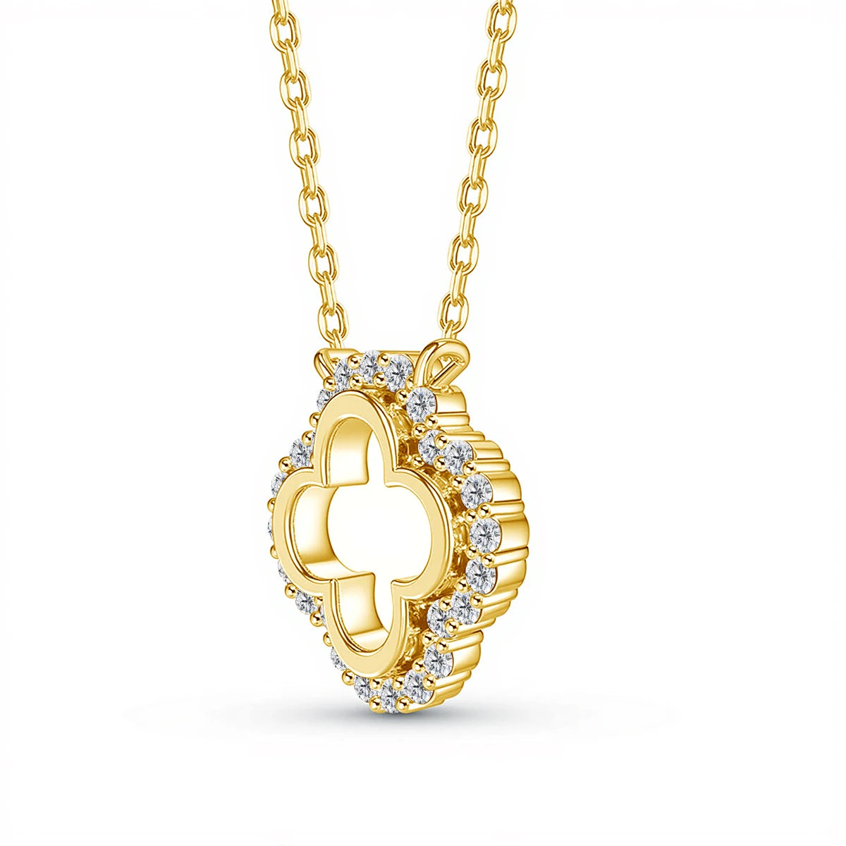 Luxury Yellow Gold Four-Leaf Clover Moissanite Necklace