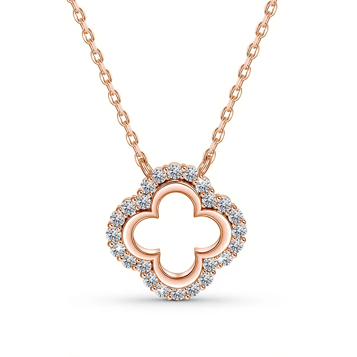 Luxury Yellow Gold Four-Leaf Clover Moissanite Necklace