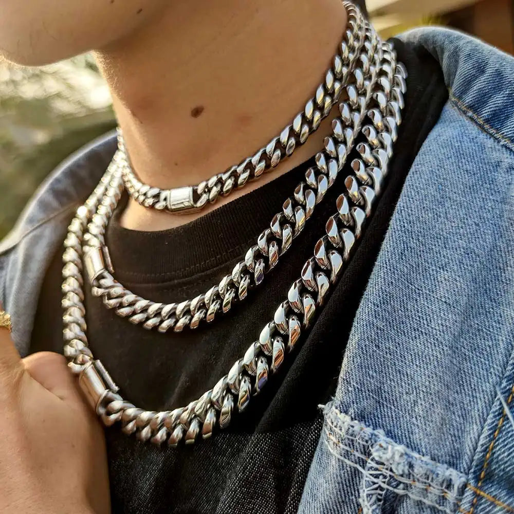 Men’s Heavy Miami Cuban Link Chain Necklace Stainless Steel Durable