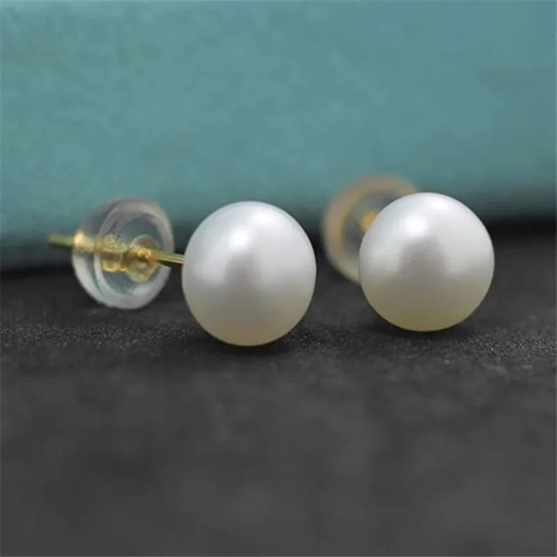 Natural Freshwater Pearl Stud Earrings in Sterling Silver