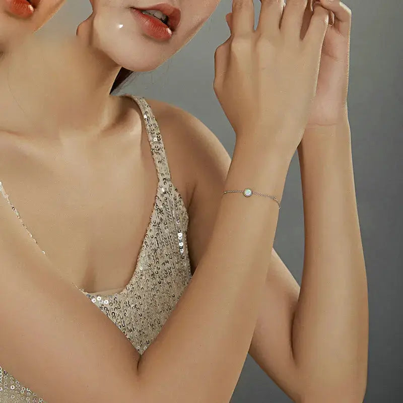 Opal Link Chain Bracelet 925 Sterling Silver for Women