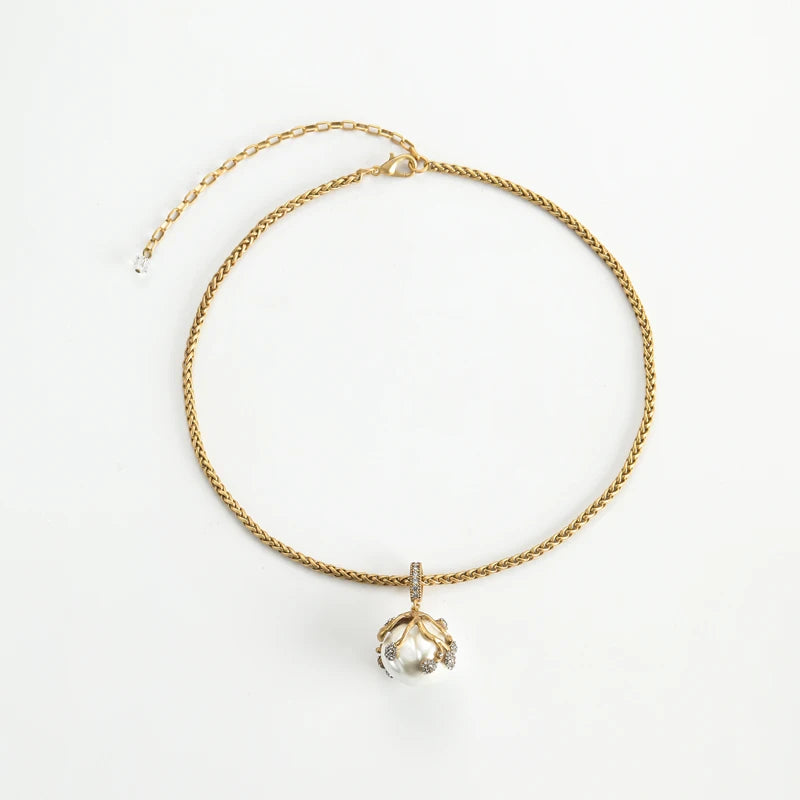 Pearl Rhinestone Pendant Necklace – Gold Luxury Wedding Jewelry